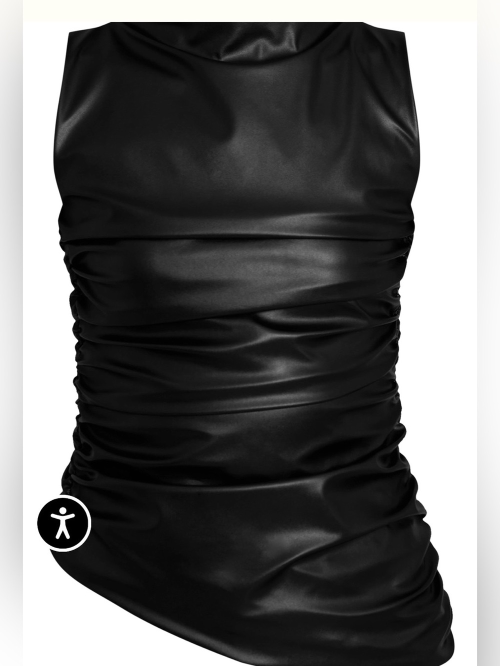 NWT Pretty Little Thing Black Faux Leather Highneck Asymmetric Hem Long Top - 10
